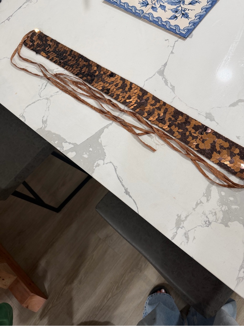 Sequin Tie Belt in Copper Brown